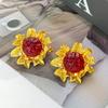 Pendientes Rojos Vino Usados para Mujer Estilo Retro Francés de Corte Diseño de Nicho de Alta Gama Pendientes de Botón Joyería para Orejas de Temperamento de Lujo Ligero