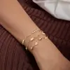 Pulseira de Aço Inoxidável Estilo Europeu Luxo Leve Nicho Banhada Cor Dourada 18K Pulseira de Corrente com Elo de Haste Ondulada Colorfast para Mulheres Atacado