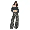 Calça Jeans Camuflada Laranja Infantil Estilo Streetwear Americano Workwear Feminina Solta Modeladora com Toque Relaxado Versátil Comprimento Total