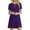 2026 Ropa de Mujer de Comercio Exterior Transfronterizo Europeo y Americano Amazon Primavera y Verano Nuevo Color Sólido Cuello Redondo Holgado Manga Corta Vestido Holgado