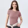 AMI MEDEA Ropa Deportiva Manga Corta Ajustada Running Sin Costuras Traje de Fitness Camiseta Corta Color Sólido Traje de Yoga Top para Mujer