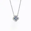 Plata de Ley S925 Cadena para Clavícula de Trébol de Cuatro Hojas Zirconia Cúbica Corte Marquesa Aguamarina Colgante Completo de Diamante Collar de Plata Brillante para Mujer de Uso Diario