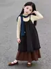 Conjunto de Ropa Estilo Mori para Niñas 2026 Primavera y Otoño Nuevo de Moda Estilo Coreano Conjunto de Vestido Chaleco de Lunares en Capas y Falda