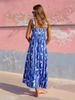 En stock 25 Verano Europeo y Americano Transfronterizo Comercio Exterior Vacaciones Francés Sling Estampado Vestido largo -88270
