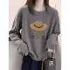 Camiseta feminina de manga longa com um design de ombro que valoriza o corpo, feita de tecido fleece escovado, moderna e versátil, rejuvenescedora e elegante, gola redonda, best-seller de outono