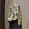 Suéter de Punto de Algodón con Estampado de Hojas para Mujer, Suelto, Otoño e Invierno, Vintage Casual, Cuello Redondo, Manga Larga, Suéter de Facturación