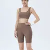 Conjunto de dos piezas para yoga de crop top ajustado y shorts, estilo europeo y americano, Amazon comercio exterior, pantalones de fitness para mujer, conjunto de ciclismo