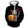 Nuevo Suéter Casual con Capucha 3D Estampado Digital de Halloween Europeo y Americano 2024 para Hombre, Holgado, Sudadera con Capucha para Pareja