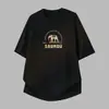 Camiseta de Algodón Puro Pesado 260g para Hombre de Manga Corta Verano Estampado de Elefante de Dibujos Animados Cuello Redondo Top Camiseta Base de Algodón
