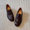 Nuevos Mocasines Slip-On Retro Otoño 2025 para Mujer con Tacón Grueso, Suela Plana, Zapatos Pequeños de Cuero Estilo Británico, Mocasines