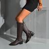 2026 Botas de Cuero para Mujer Transfronterizas Otoño Nuevo Estilo Cremallera Tacón Grueso Botas Largas Estilo Europeo y Americano Botas de Monta Botas de Caña Alta para Mujer