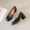 Versión de Piel de Vaca~Zapatos Mary Jane Retro de Tacón Grueso para Mujer 2026 Nuevo Estilo Piel Genuina Punta Cuadrada Modernos para el Trabajo Zapatos Bajos de Piel