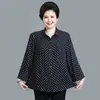 Camisa de estilo occidental de abuela para primavera y verano para mujeres de mediana edad y mayores, blusa de seda de algodón de 200 kg con cuello vuelto y mangas largas.