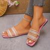 Pantuflas Planas de Estilo Étnico para Mujer Comercio Exterior Europeo y Americano Punta Cuadrada Transpirables Estilo Bohemio Pantuflas de Hogar para Mujer