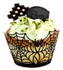 Halloween transfronterizo papel negro hueco borde de pastel telaraña Castillo calabaza bruja fantasma en stock al por mayor