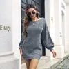 Amazon Cross-border Roupas Femininas Outono/Inverno 2026 Europeu e Americano Ombro Só Decotado Manga Lanterna Casual Solto Vestido de Lã