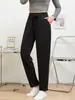 Calça Feminina Plus Size de Caxemira Reta Outono e Inverno Novo Estilo Cobre Quadril Grande Versão Estreita Efeito Emagrecedor Cintura Alta Casual Calça de Pierna Larga para Mulheres
