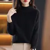 Procesamiento Suéter de Lana Personalizado para Mujer Cuello Alto Medio Punto Yuanbao Manga Dolman de Siete Puntos Suéter de Punto Color Sólido Estilo Coreano Suéter de Cachemira