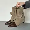 Botines Retro de Punta Fina con Lazo para Mujer 2026 Nuevos Botines Martin de Patchwork de Otoño con Aumento Interno de Altura y Efecto Adelgazante Botas Western