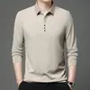 Nueva Camisa Polo de Manga Larga para Hombre de Primavera y Otoño, Casual, Verde, para Hombres de Mediana Edad, Cuello de Tijera, Camiseta Lapp para Hombre