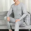 Roupa íntima térmica sem costura de veludo dupla face masculina gola média-baixa autocalorável com forro de veludo conjunto calça comprida