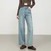 Jeans Feminino 2026 Outono Novo Estilo Jeans Cropped para Mulheres Baixas, Jeans Casual Feminino de Cintura Alta, Calça Jeans Wide Leg
