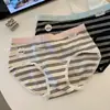 Pantaletas deportivas de algodón a rayas estilo Ins, de cintura media, ajustadas a la cadera para niñas, 7A, hipoalergénicas, transpirables, antibacterianas, tipo triángulo para mujeres
