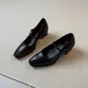 Versão em Pele de Ovelha~Estilo Hepburn Francês Chunky Salto Alto Bico Quadrado Baixo Fivela Mary Jane Sapatos para Mulheres, Estilo Minimalista para o Dia a Dia
