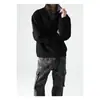 Moletom com Capuz e Gola Alta Patchwork Xadrez Falso de Peça Dupla Pesado para Homens, Jaqueta Casual Tendência Estilo Americano Cleanfit de Outono