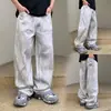 Jeans de hombre con lavado sucio, estilo trendy de calle, pantalones retro americanos, pantalones holgados rectos de pierna ancha hasta el suelo