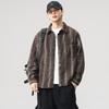 Camisa Casual de Chenille con Rayas Verticales para Hombre 2025 Otoño Nuevo Estilo Retro Americano Cuello Solapa Manga Larga Estilo Primavera y Otoño
