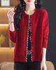 2025 Novo Tricô de Outono para Mulheres, Moderno e Elegante, Cardigan Jaqueta Suéter Vermelho de Gola Redonda com Renda Solta