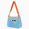 Bolsa de malla personalizada para juguetes de playa infantiles con patrón de ojos de caricatura, impermeable, multifuncional, bandolera ajustable