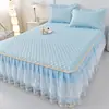 Nuevo Estilo Princesa de Verano Juego de Tres Piezas de Colchoneta Suave de Látex Engrosada Colchoneta de Seda Helada Lavable a Máquina Colchoneta Estilo Falda de Cama
