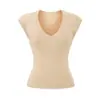 Camiseta de Verão Puro Desejo Sexy Decote V Profundo Manga Curta Estilo Básico para Mulheres, Cor Sólida Ajustada, Base de Tencel