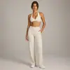 Conjunto de Yoga Transfronterizo de Sensación Desnuda con Hermoso Sujetador Deportivo Halter de Espalda y Pantalones Rectos Sueltos para Correr al Aire Libre y Fitness