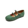 Sapato Mary Jane Artístico Retro de Lã Reversa Cashmere de Botão Duplo Primavera 2025 Novo Plano Bico Redondo Fivela de Couro Camada Única para Mulheres