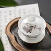Juego de Té Kung Fu Estilo Chaozhou con Tapa Cóncava, Tazón de Tres Piezas de Cerámica Blanca Pura con Pintura Sobre Esmalte, Tazón de Tapa Única de 80 ml para Uso Doméstico en la Ciudad de Chaozhou