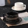 Xícara de Café de Cerâmica com Relevo em Cor Sob Esmalte, Conjunto de Xícara e Pires para Chá da Tarde no Escritório, Caneca de Leite com Textura Escovada, Estilo Simples