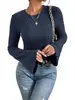 Novo top feminino canelado escovado de gola redonda, europeu e americano, transfronteiriço, suéter de tricô feminino da moda, mais vendido, de manga comprida