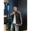 Nueva chaqueta de otoño con estampado de leopardo, cinta tejida y cuello alto, traje casual, moderno, elegante y a la moda para hombre con pantalón largo
