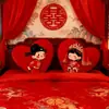 Par de muñecas de decoración de cama antigua estilo chino, cojines de boda lindos de felpa estampada, cojines para cabecera de dormitorio de boda