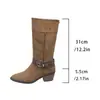 Botas Vaqueras Western Retro de Gamuza para Mujer de Talla Grande Transfronterizas con Tacón Grueso de Media Caña Diseño de Hebilla de Cuero Punta Redonda Botines Cortos