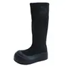 Botas elásticas retro negras de plataforma con suela gruesa para mujer, 2026, aptas para petite, adelgazantes, que aumentan la altura, botas elásticas ajustadas hasta la rodilla
