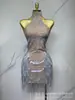 Vestido de competición de baile latino de salón con cuello halter y flecos transfronterizo europeo y americano, fiesta de cumpleaños, exhibición de autos, modelo, bar, disfraz de DJ femenina