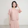 Camiseta Curta Plissada de Manga Curta Miyake para Mulheres, Blusa Solta Texturizada com Gola Redonda e Manga Bufante, Camiseta Plissada de Verão para Mulheres