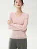 Suéter de lana 100% pura, hilado fino integrado sin costuras, para mujer, cuello en V, nuevo, corte slim, tejido fino, capa base