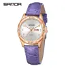 Reloj Transfronterizo Sanda Moda Reloj de Cuarzo 30m Resistente al Agua Estilo Coreano para Mujer Simple Incrustado de Diamantes Calendario Doble Correa de Cuero