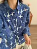 Primavera de 2026 Novo Estilo Estilo Universitário Estampa de Gaivota Desenho Algodão Cardigan Feminino Camisa de Manga Longa Top Atacado