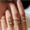 Anel Estrela e Lua Transfronteiriço Folha de Amor Geometria Conjunto de 10 Anéis Criativos Retrô Articulados Femininos
